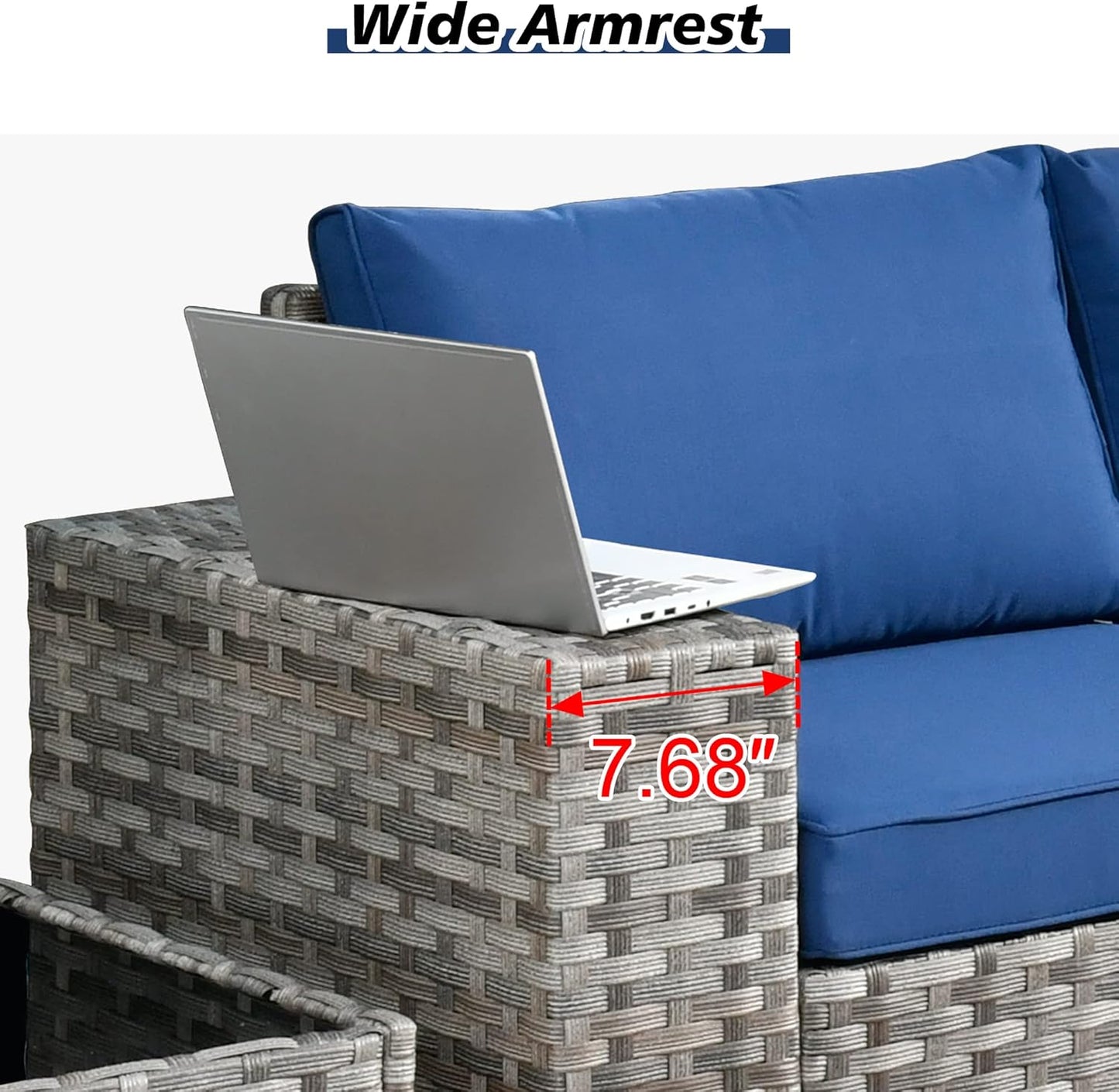 HOOOWOOO 12 Piece Modular Patio Outdoor Sectional Furniture Sofa Set,Wicker Conversation Set,Out Door Couch Set with Wide Arm for Outside All Weather(Navy Blue)