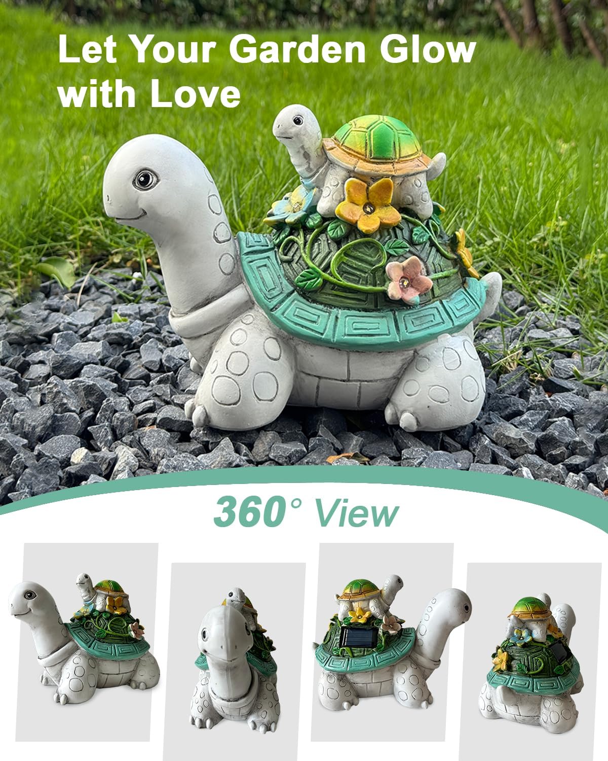 Solar Garden Lights Outdoor Statues – 2 Turtle Figurines with 7 LED Lights, Cute Lawn Ornaments for Yard, Patio, Porch, Balcony – Waterproof Solar Turtle Garden Decor for Outside