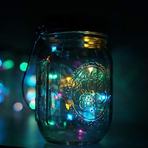 Solar Mason Jar Lid Lights, 8 Pack 20 LED Waterproof Fairy Star Firefly String Lights with (8 Hangers Included,Jars Not Included), for Mason Jar Table Garden Wedding Party Decor (4 Colors)