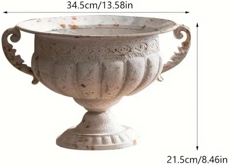 Vintage Metal Decorative Urn Planter with Stand, Embossed Pattern, Bronze Finish (34 * 30 * 21CM)