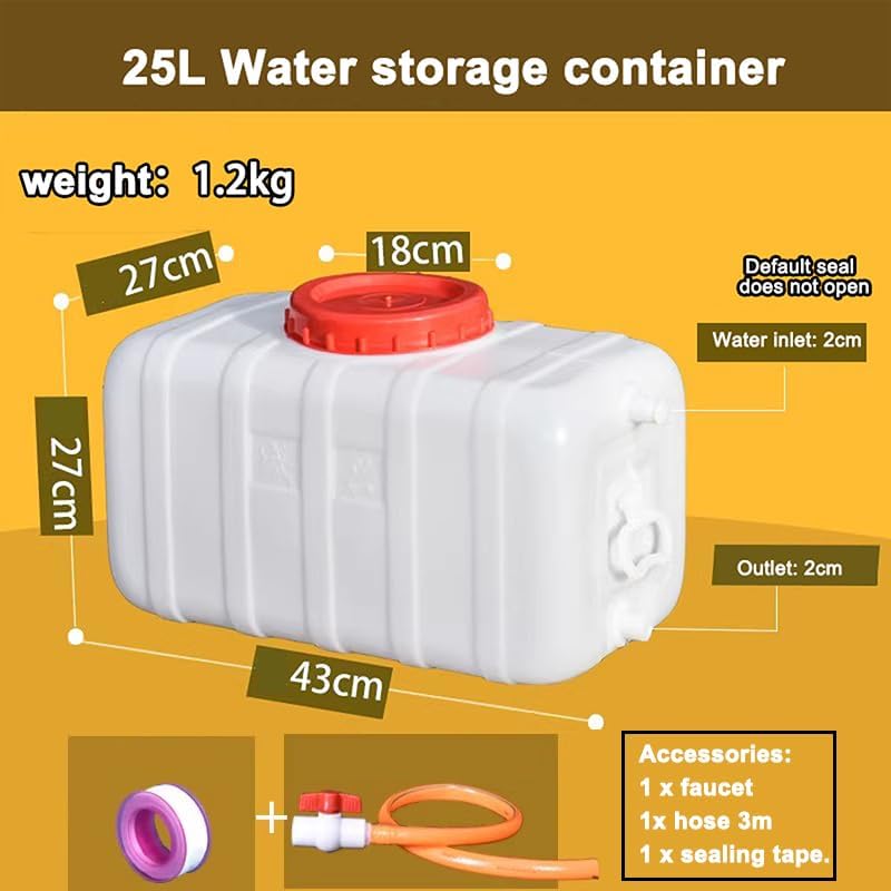 Large Capacity Water Tank with Spigot for Camping Plastic Water Storage Tank Water Container for Emergency Storage Household Outdoor Camping RV Self-Driving Tour(Size:25L/6.6gallon)