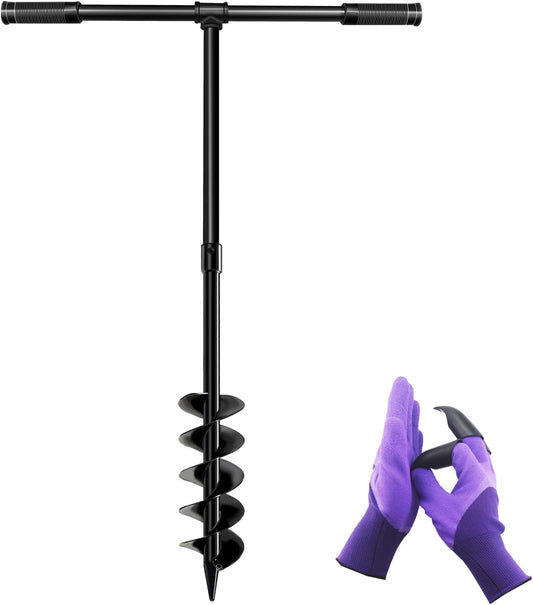 LONGRUN Hand Drill Auger Post Hole Digger, Manual Garden Hole Digging Drill Bit for Planting, Spiral Drill Planter for Bulb, Flower, Tree, Seedlings, Bedding Plants, Umbrella, Fence Holes-4"x 38"