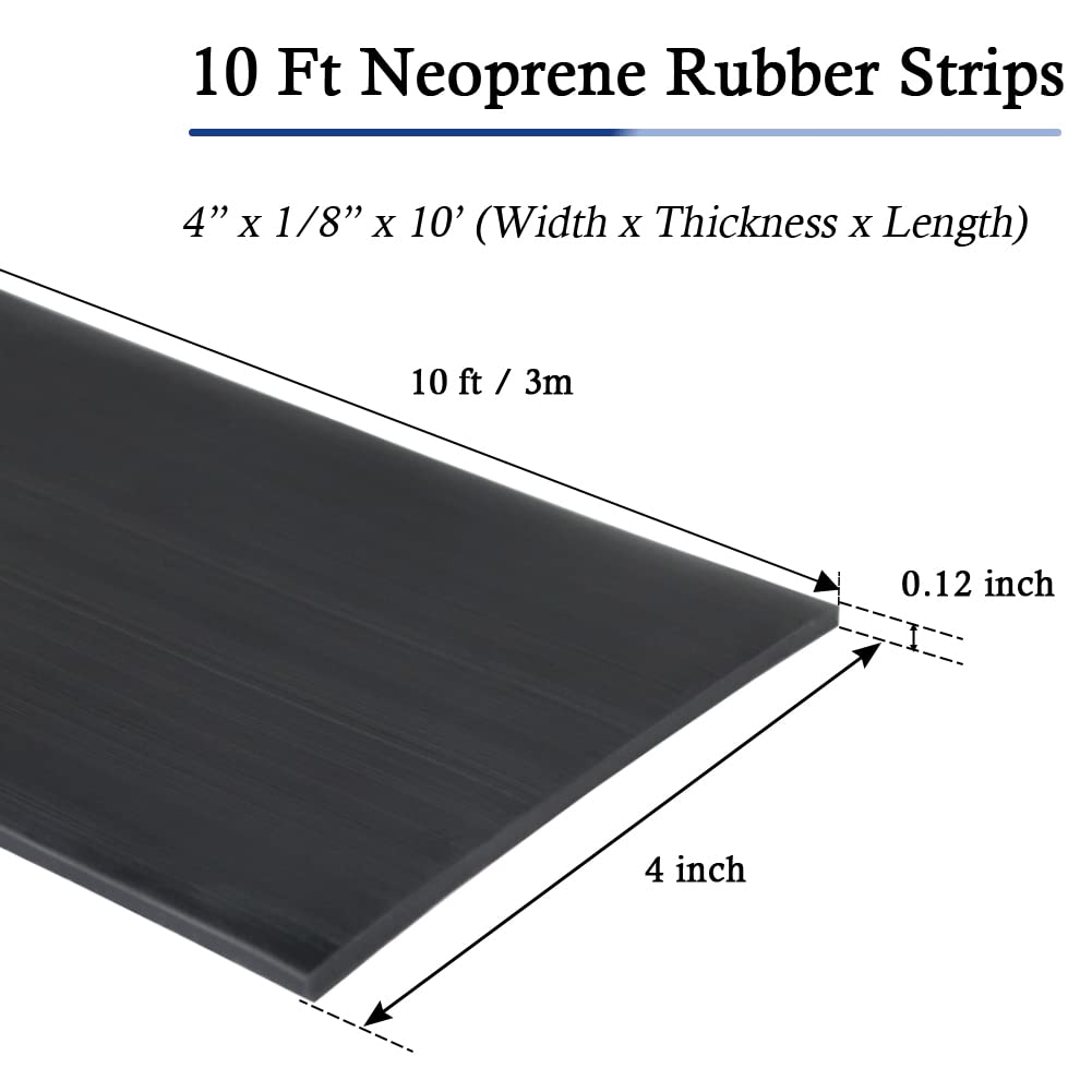 Neoprene Rubber Strips Self Adhesive Solid Rubber Sheets, Rolls & Strips for DIY Gaskets Crafts Pads Seals Warehouse Flooring Neoprene Sheet with Adhesive Backing (4" Wide x 1/8" Thick x 10' Long)