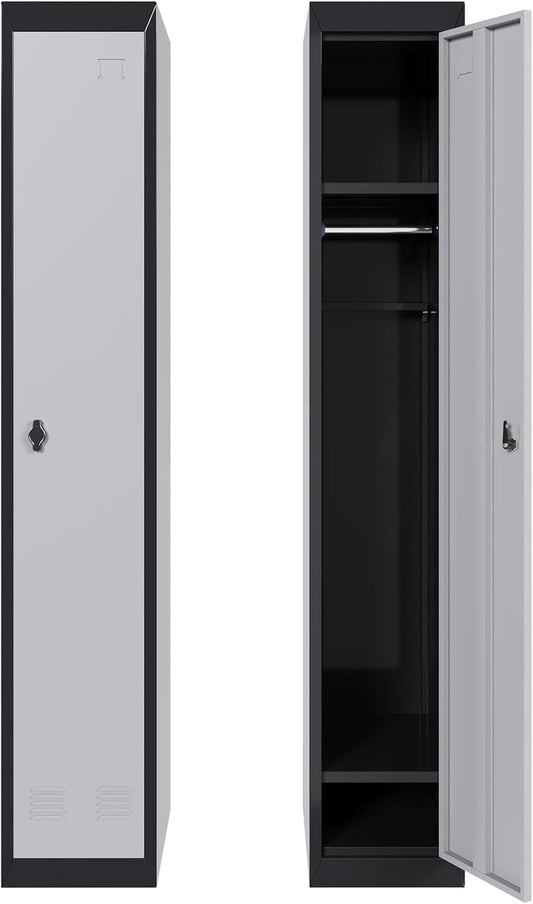 GAOMON Metal Locker, Metal Storage Locker with Shelves and Doors, Perfect for Employees and Students, Ideal for Offices, Schools, Gyms, Homes, and Garages, Assembly Required, Grey & Black
