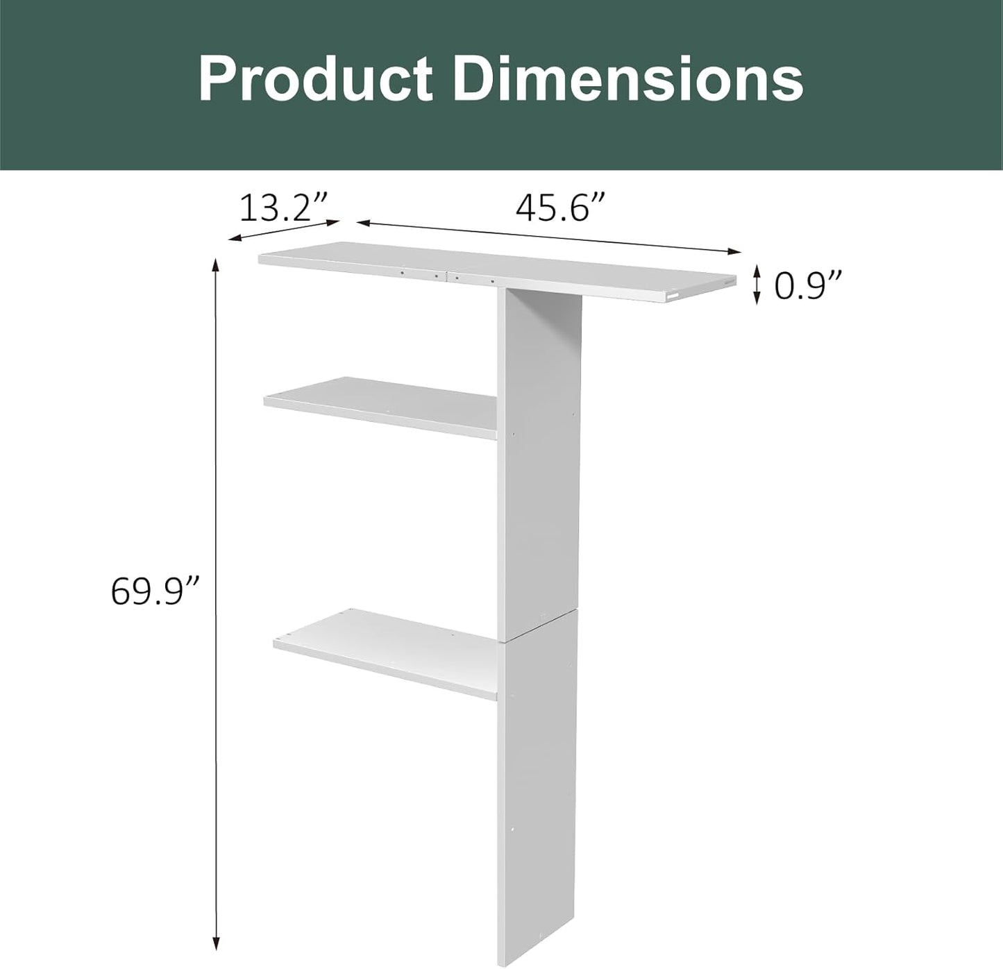 Vertical Storage Shed Shelf, Weatherproof Metal Shelf for 60 cuft Tool Cabinet, Ideal for Outdoor Use, with Screw and Nuts Easy Assembly, 45.6''L×13.2''W×69.9''H, White