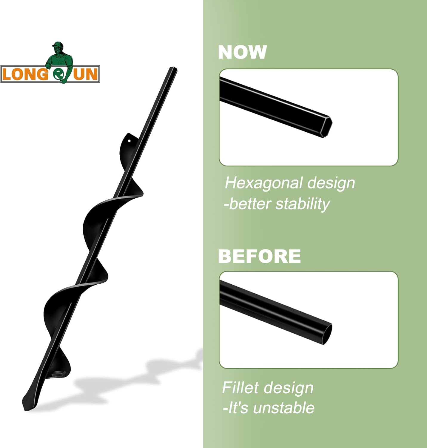 LONGRUN Auger Drill Bit for Planting-1.7"x15" Planting Auger, Garden Spiral Hole Drill Bulb Planter Tool for Planting, Bedding Plants, Flowers, Umbrella Holes - 3/8 Inch Hex Drive Drill Augers