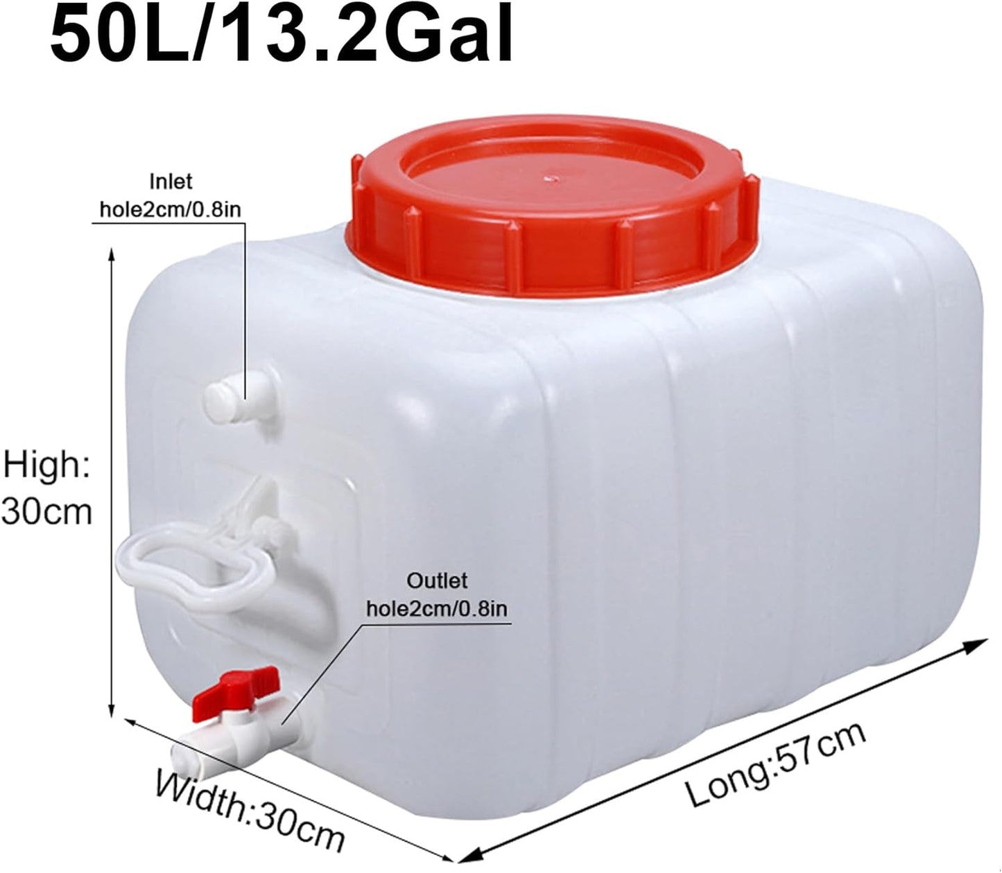 53 Gallon Water Storage Container with 3M Water Pipe, Portable Plastic Water Carrier Large Capacity Thick Water Tank for Household Outdoor Camping RV Self-Driving(Size:50L/13.2Gallon)