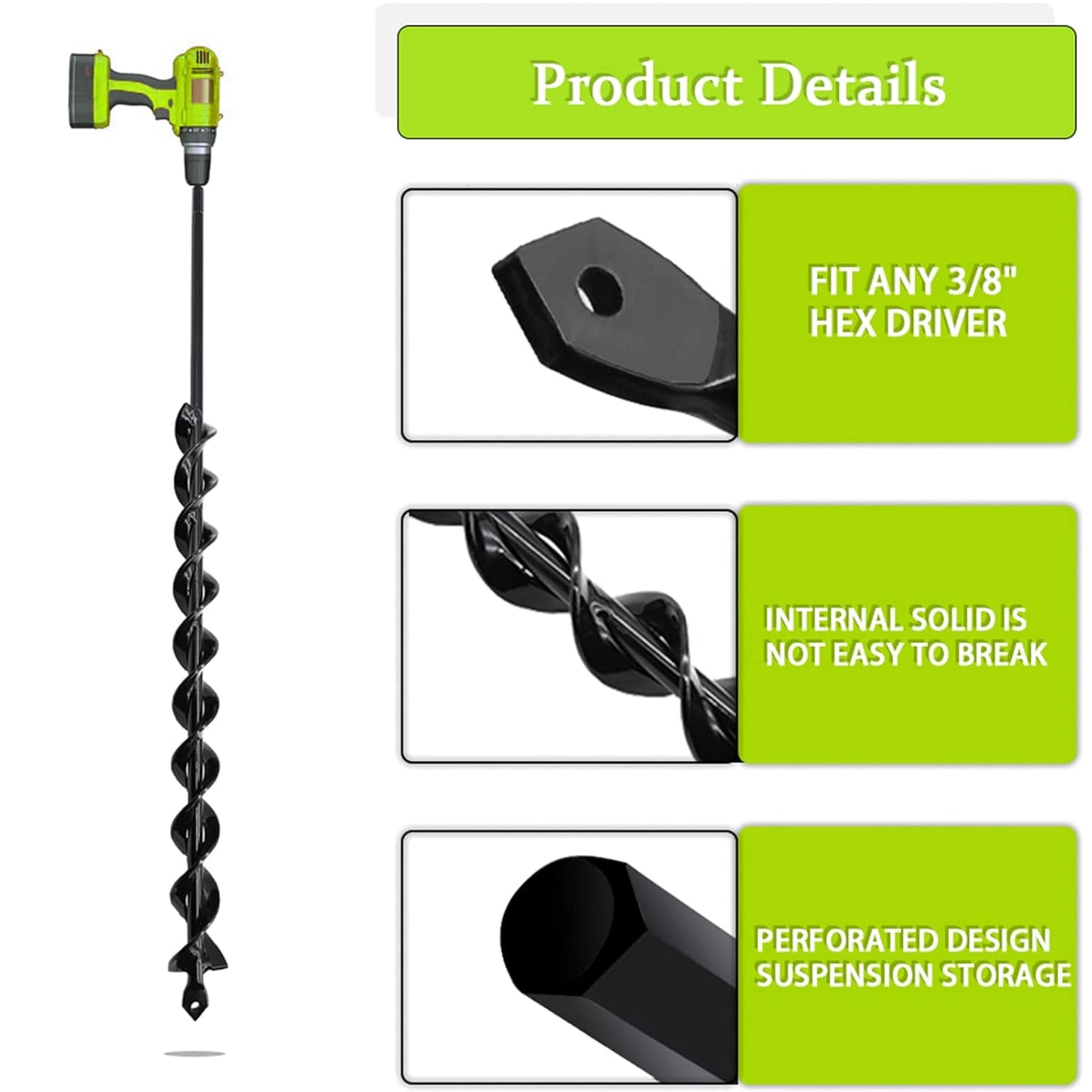 TCBWFY 24 Inch Auger Drill Bit for Planting - 1.2"x24" Long Handle Easy Planter Garden Auger - Bulb & Bedding Plant Augers - Post Hole Digger for 3/8”Hex Drive Drill