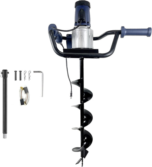JACKCHEN 1500W Electric Post Hole Digger, Earth Auger with 6 inch Auger Drill Bit, Earth Auger Post Hole Digger Electric, Ideal for Post Hole Digging, Drilling, Tree Planting, Blue