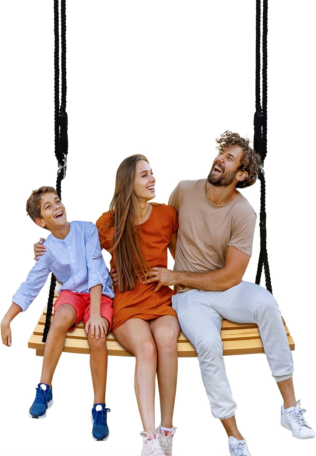 Taeku Adult Tree Swing, Hanging Beech Wood Swings with Adjustable Rope Garden Chair Seat Swing for Indoor Outdoor (26''x12'')