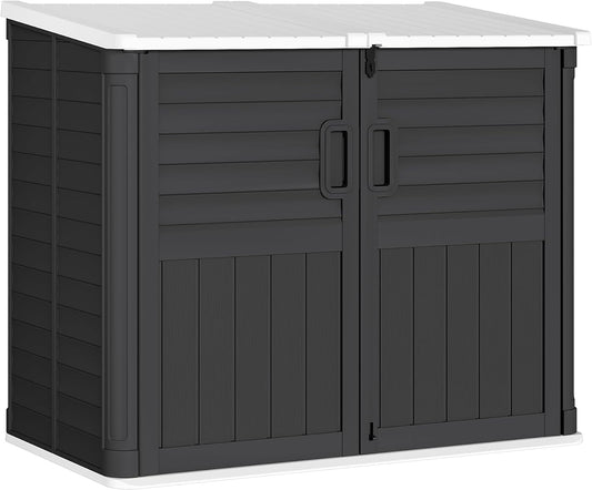 Greesum Outdoor Resin Storage Shed, 34 Cu.ft Horizontal Outdoor Storage Box Waterproof for Garden, Pool Storage, Garbage Cans, Black