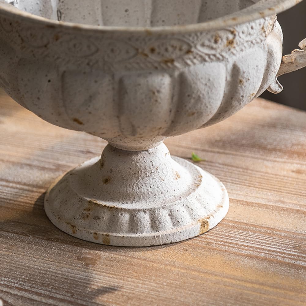 Vintage Metal Decorative Urn Planter with Stand, Embossed Pattern, Bronze Finish (34 * 30 * 21CM)