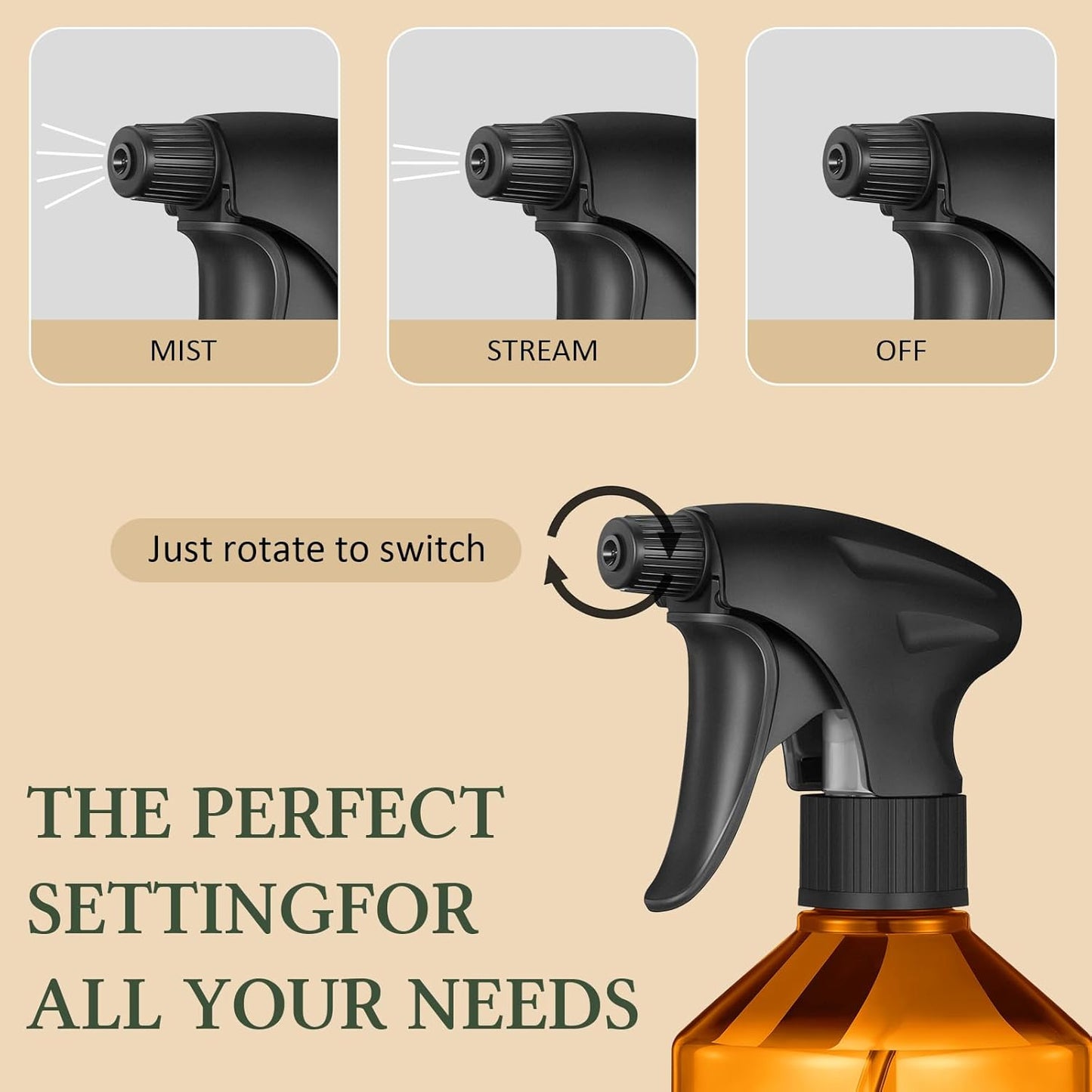 Baderke 2 PCS 360° Spray Bottle, 16 oz Upside Down Spray Bottles, Plastic Spray Bottles is Nice for Plants, Cleaning Solutions, Durable Nozzle w/Fine Mist and Stream Setting (Brown)