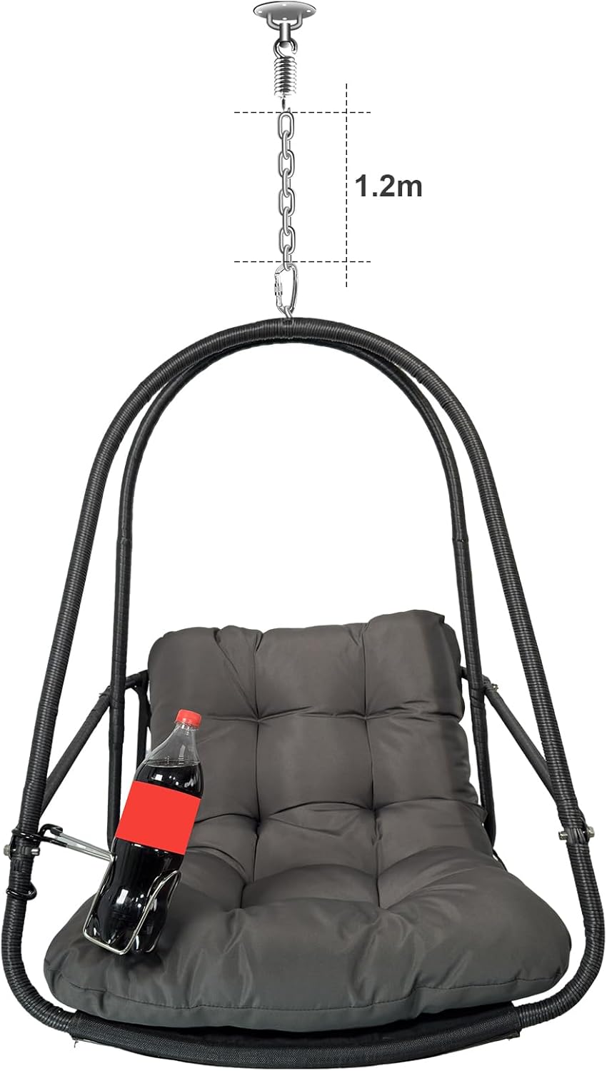 JESE Swing Egg Chair Without Stand Foldable Frame Hanging Chairs for Indoor Outside,with UV Resistant Waterproof Cushion&Cup Holder,Swing Hammock Chair for Patio,Bedroom,Balcony,Garden,Backyard,Black