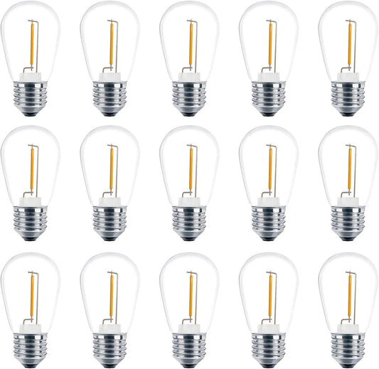 Meconard Shatterproof LED S14 Replacement Light Bulbs,E26 Medium Screw Base, Vintage Edison Bulbs Equivalent to 11 Watt, Fits for Commercial Outdoor Patio String Lights, 2200K Warm White, 15 Pack