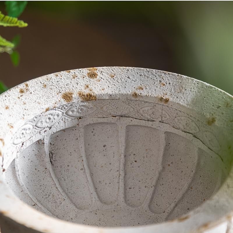 Vintage Metal Decorative Urn Planter with Stand, Embossed Pattern, Bronze Finish (34 * 30 * 21CM)