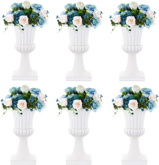Nuptio Plastic Urn Planters White - 6 Pcs 19.7 Inch Tall Large Urns Planter Outdoor for Plants - Garden Classic Flower Vase Plant Pots - Porch Front Pedestal Pot Resin Grecian Vases