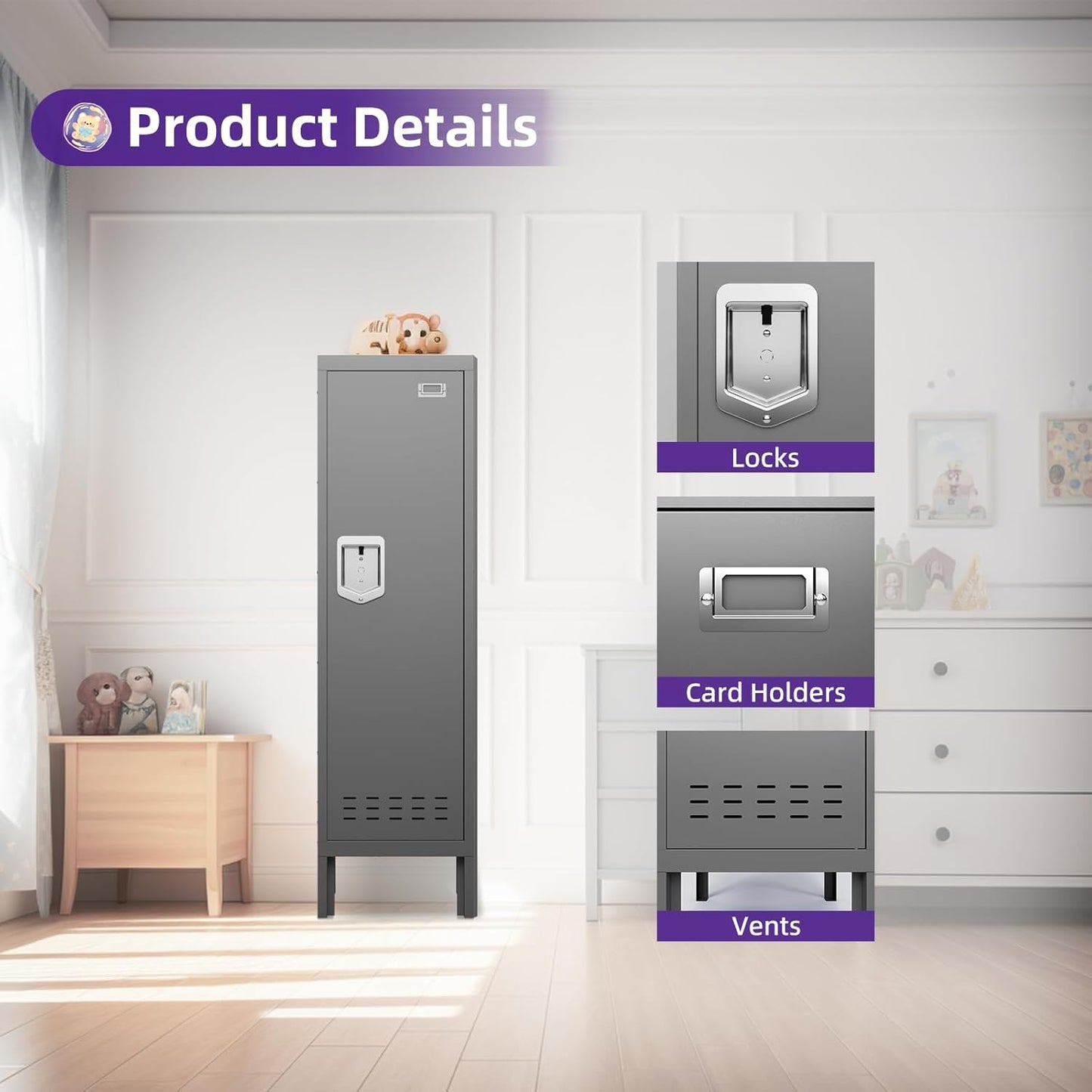 Metal Cabinet Home Office Storage,Lockers,Lockable Employees Metal Locker with Door,54" Height Steel Locker,Lockable Steel Locker for Gym,School,Home,Office,Garage,Assembly Required