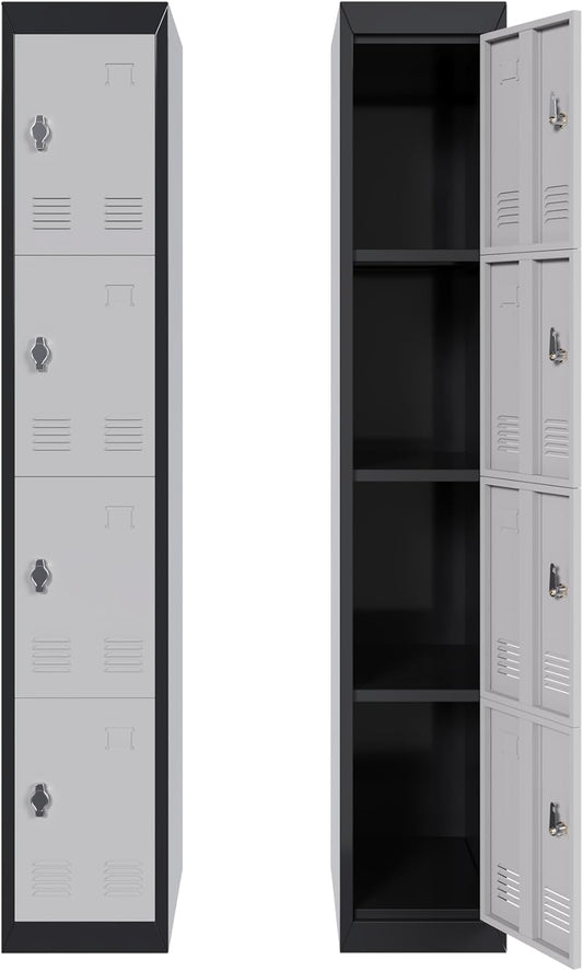 GAOMON Metal Locker, Metal Storage Locker with Shelves and Doors, Perfect for Employees and Students, Ideal for Offices, Schools, Gyms, Homes, and Garages, Assembly Required, Grey & Black