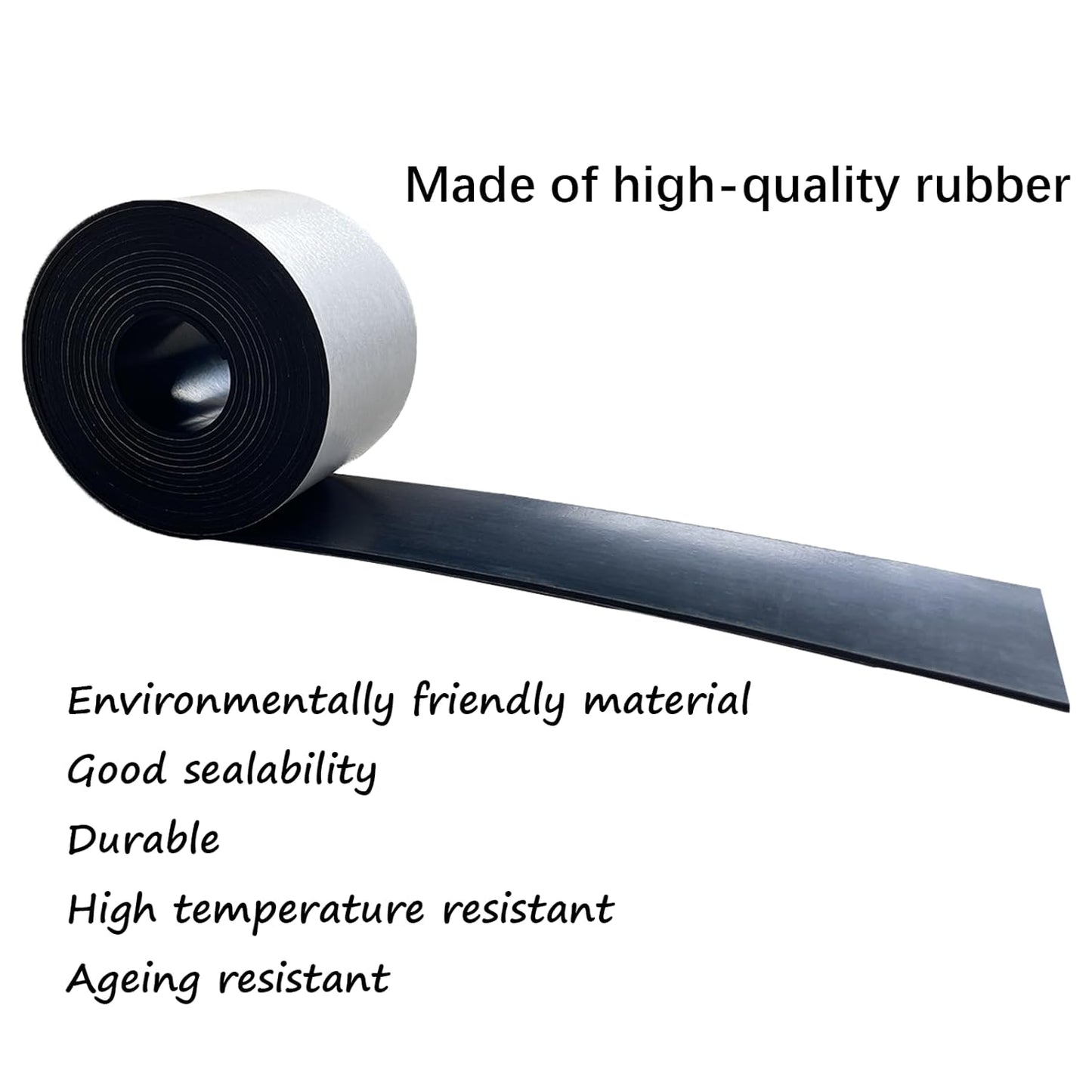 Solid Rubber Sheet with Adhesive 1/16 (.062)" Thick X 2" Wide X 10'Long, Solid Rubber Strips Rolls Self Adhesive for Gasket, Protection (2" X10'X1/16)