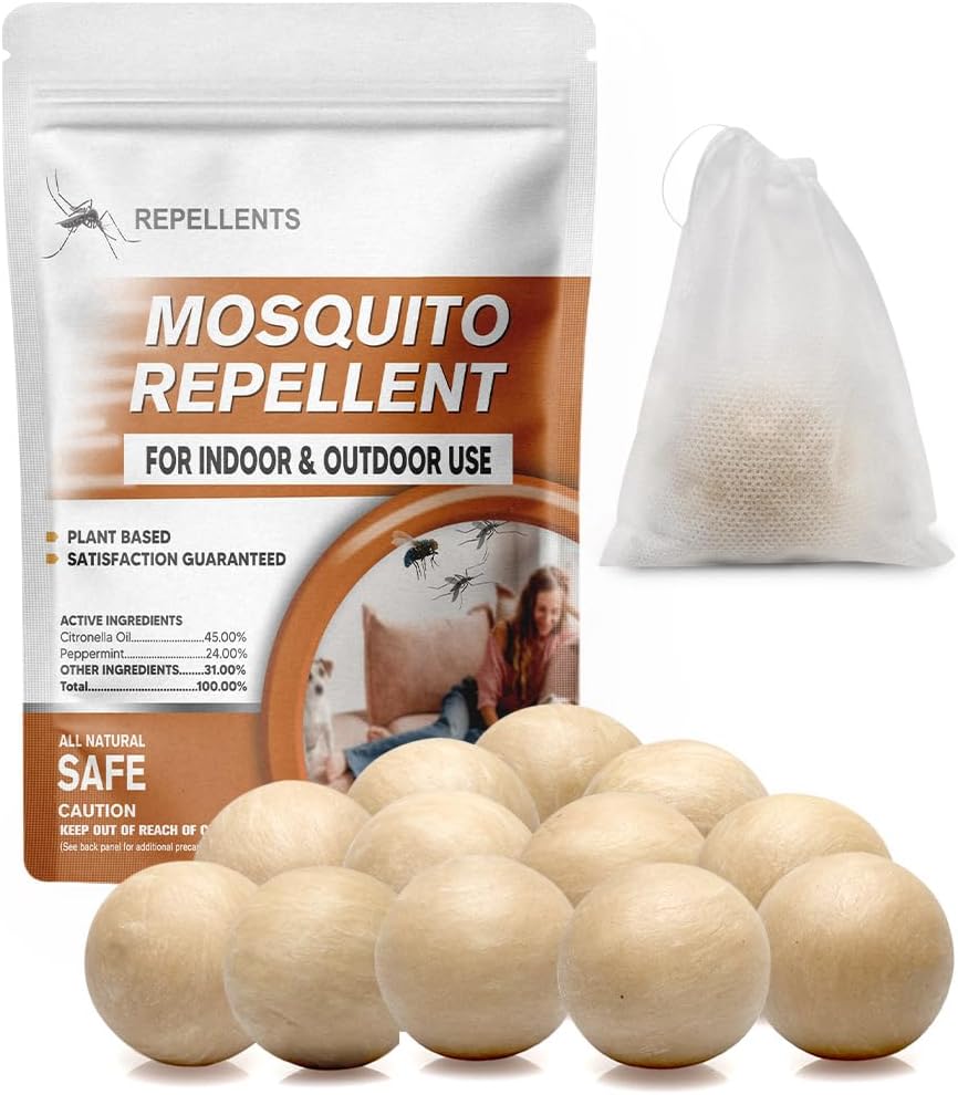 Mosquito Repellent Outdoor Patio, Mosquito Repellents Indoors, Natural Mosquito Repellent Balls, Mosquitoes Repellant for Yard/Camping, Mosquito Deterrent,120 ft² and 60-90 Days-12P