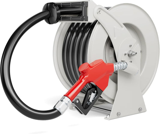 Fuel Hose Reel, 1" x 33' Diesel Fuel Reel with Refueling Nozzle, 300 PSI Heavy-duty Steel Construction Used for Aircraft Ship Vehicle Tanker Truck