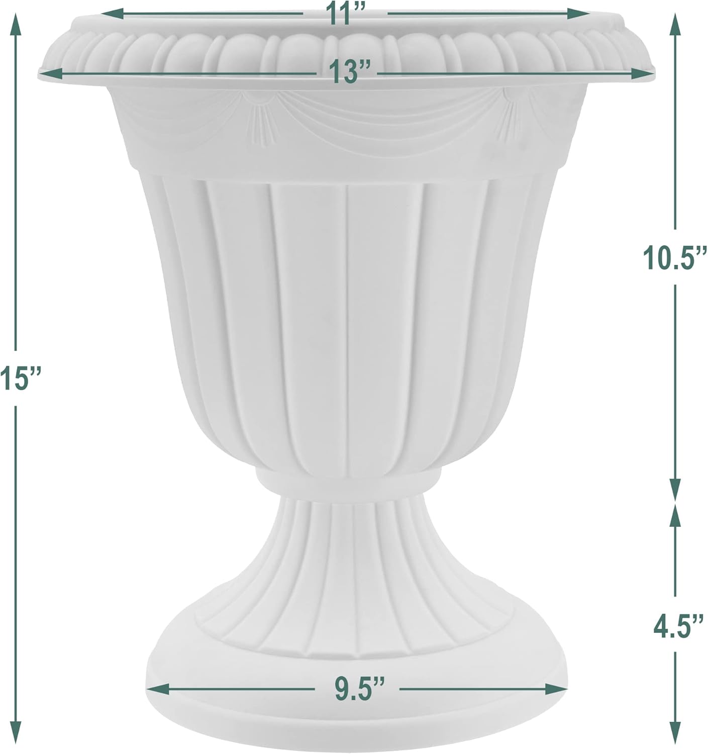 PL10SL Classic Traditional Plastic Urn Planter Indoor/Outdoor, 15" x 13", Brushed Silver