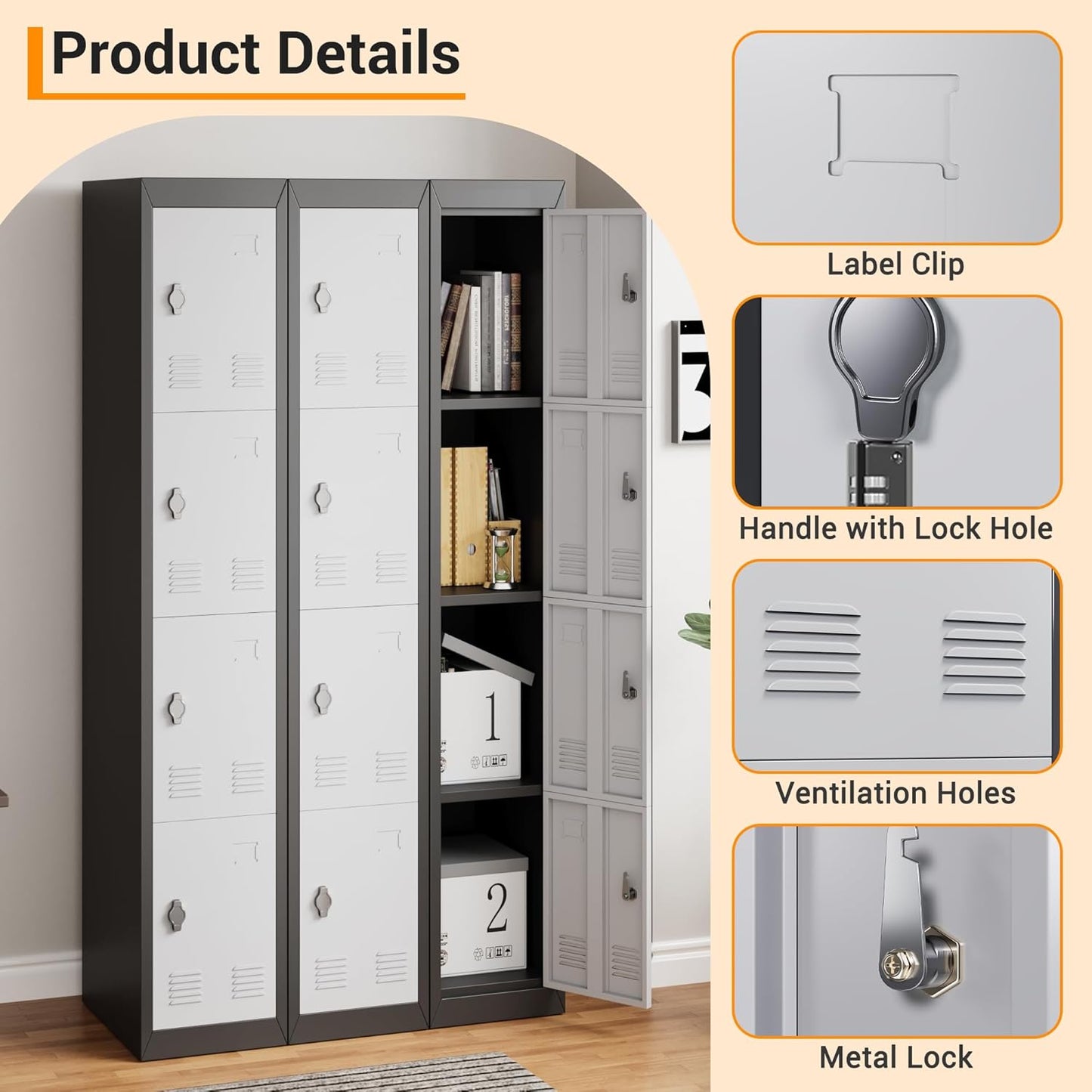 GAOMON Metal Locker, Metal Storage Locker with Shelves and Doors, Perfect for Employees and Students, Ideal for Offices, Schools, Gyms, Homes, and Garages, Assembly Required, Grey & Black