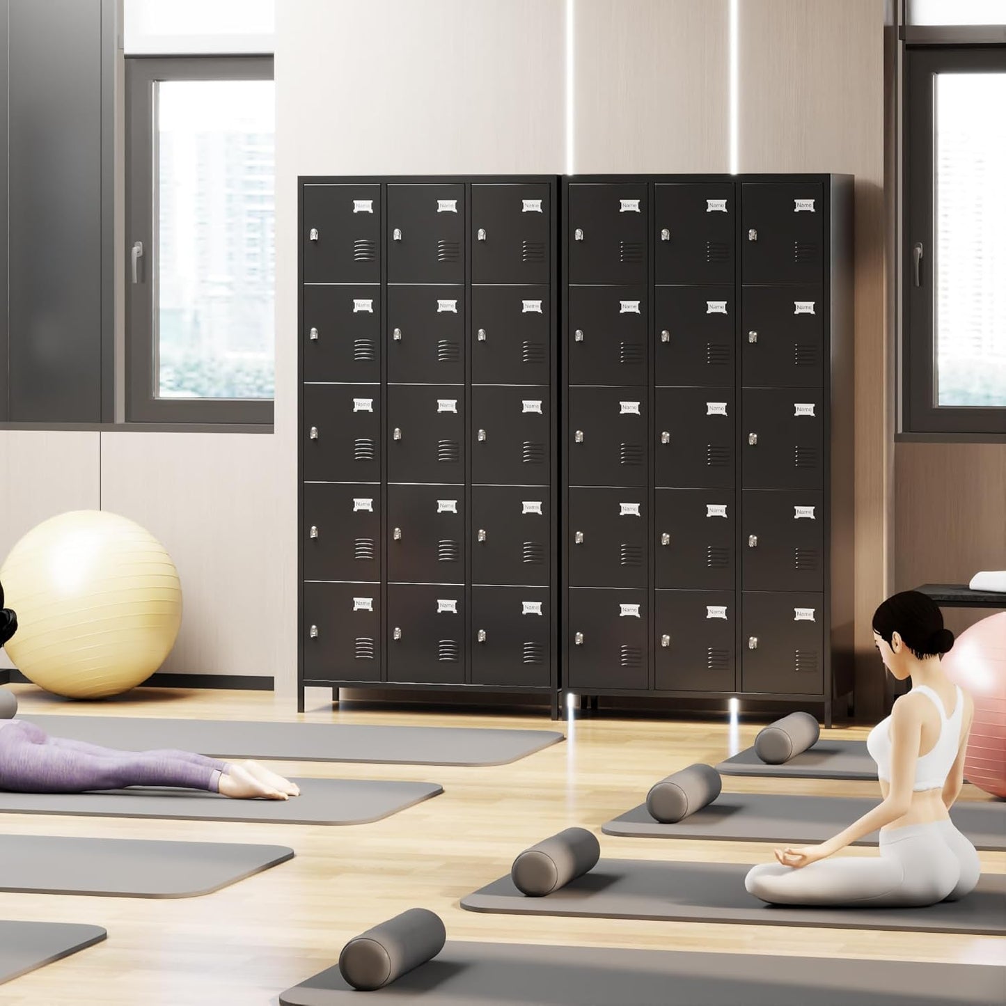 Aobabo 15 Doors Metal Storage Locker for Employees, Locker with Lock and Metal Leg for School Office Gym, Industrial Steel Storage, Black, Assembly Required