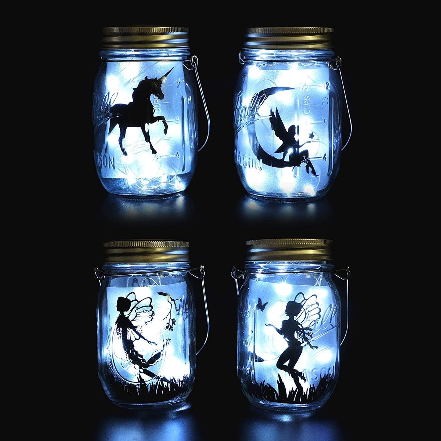 Solar Mason Jar Lights Lids, 8 Pack 30 Led Fairy Lights(Jars Not Included), Outdoor Hanging Mason Jar Solar Lights, Fairy in a Jar Solar Firefly Lights for Patio Garden Table Decor