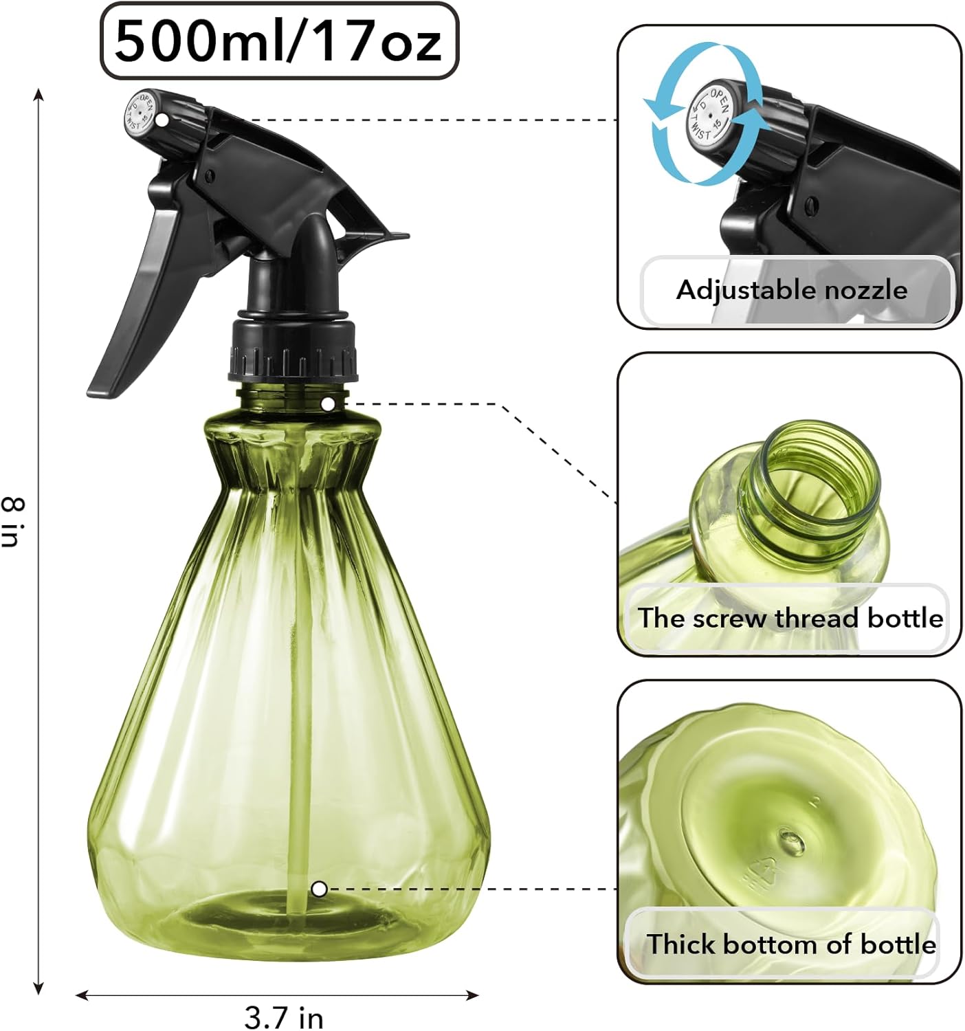 𝐍𝐄𝐖 Spray Bottles 17 oz (2 Pack) - Leak Proof, Adjustable Nozzle, Empty Spray Bottles For Cleaning Solutions, Plants, Hair Misting, Pet, Or Diy Spray Bottle