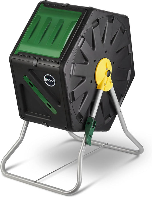 Miracle-Gro Compost Tumbler Single Chamber – Easy-Turn Composter Tumbler Outdoor for Fast Composting – Heavy-Duty Composting Bin with 1 Sliding Door (18.5 Gallon / 70 Liter)
