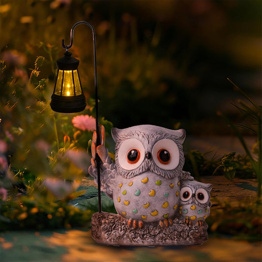 Garden Statues Owl with Solar LED Lantern, Resin Solar Garden Decor for Outside, Yard Decorations Outdoor for Patio, Porch, Balcony, Lawn Ornaments, House Warming Birthday Gifts for Mom Women Grandma