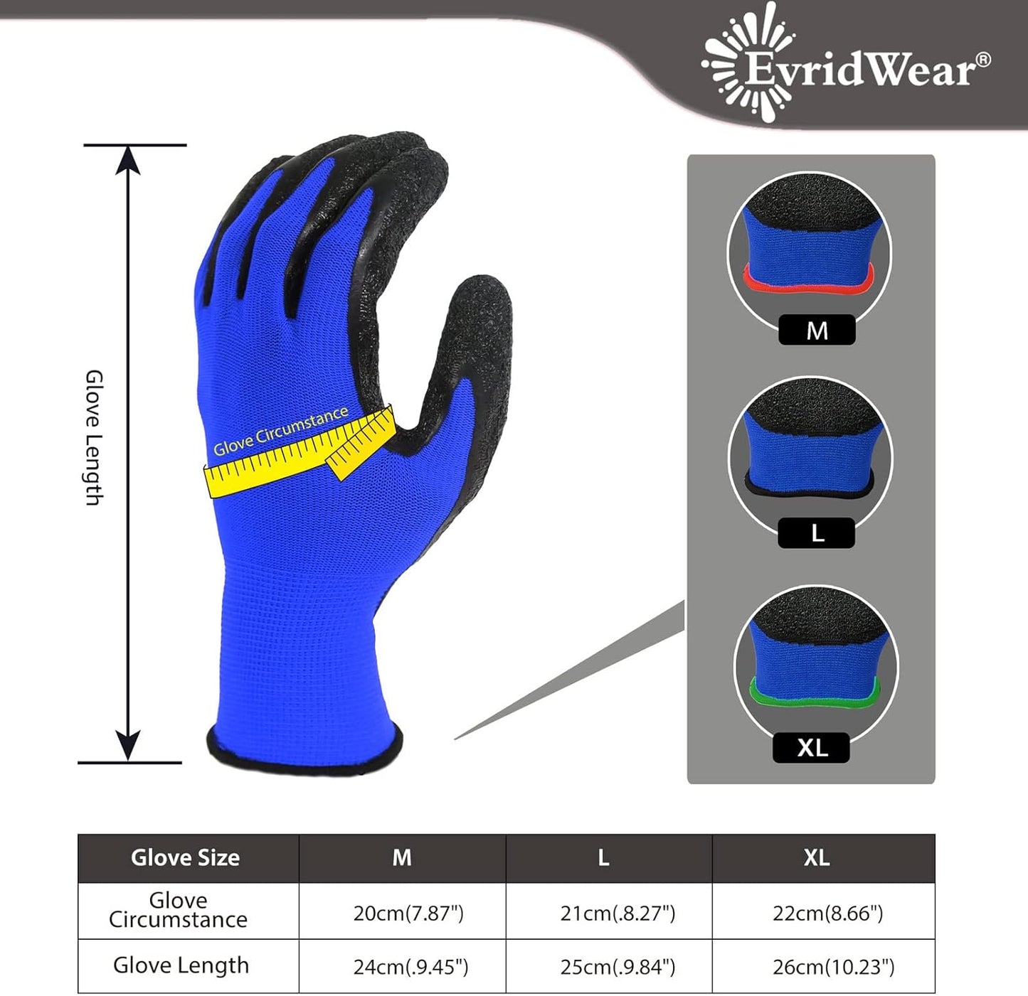 Evridwear Crinkle Latex Rubber Hand Coated Safety Work Gloves for Men Women General Multi Use Construction Warehouse Gardening Assembly Landscaping (M-Size) Blue 120 Pairs Pack