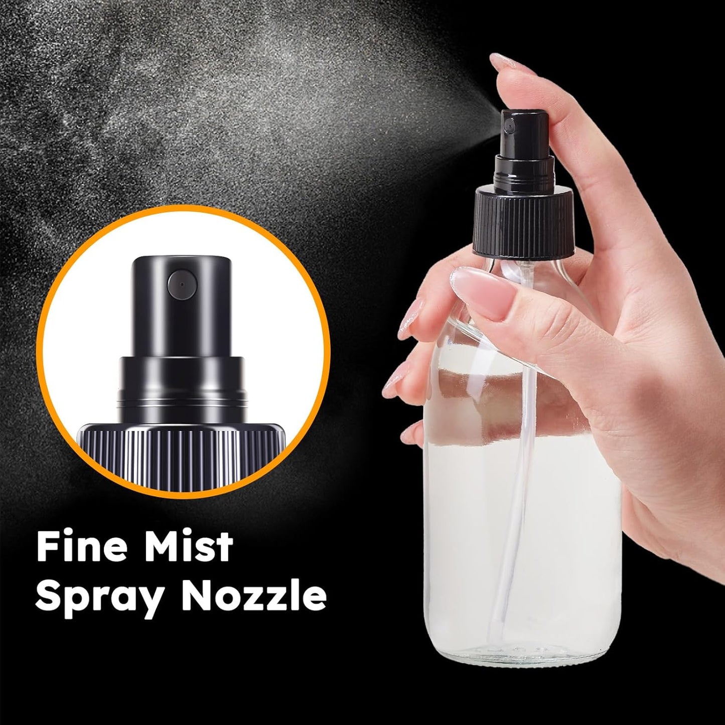 Tecohouse 2 Pack Glass Spray Bottles, 250ml Small Glass Bottles for Cleaning Solutions, Spray Bottles for Essential Oils, Plants, with Durable Nozzle, Labels, Funnel - Clear