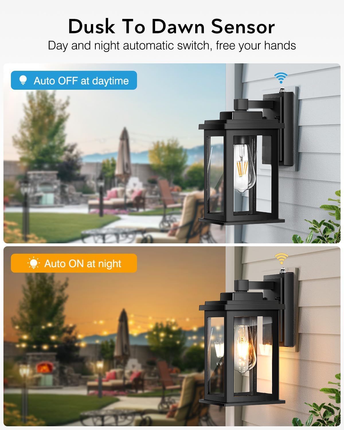 VIANIS Black Dusk to Dawn Outdoor Lights for House, 2 Pack Outdoor Wall Lights, Waterproof Porch Lights, Exterior Lighting Fixtures with Tempered Glass, for Porch, Garage, Doorway,Hardwired, Non-solar