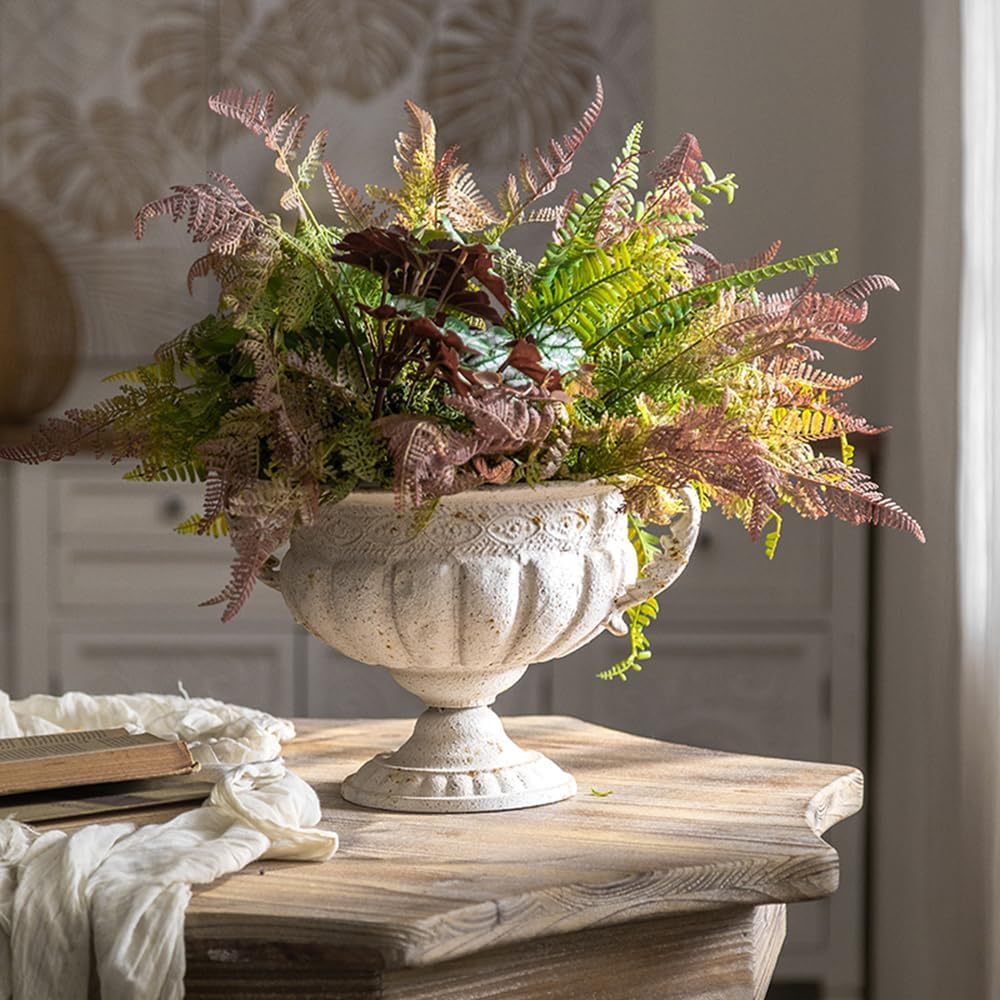 Vintage Metal Decorative Urn Planter with Stand, Embossed Pattern, Bronze Finish (34 * 30 * 21CM)