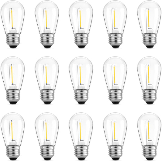 Meconard Outdoor Patio String Light Bulbs, Shatterproof Waterproof S14 LED Replacement Bulbs for Outdoor String Lights, 1W LED Bulbs Equal to 11W Incandescent, 2200K Warm White, E26 Base, Non-Dimmable