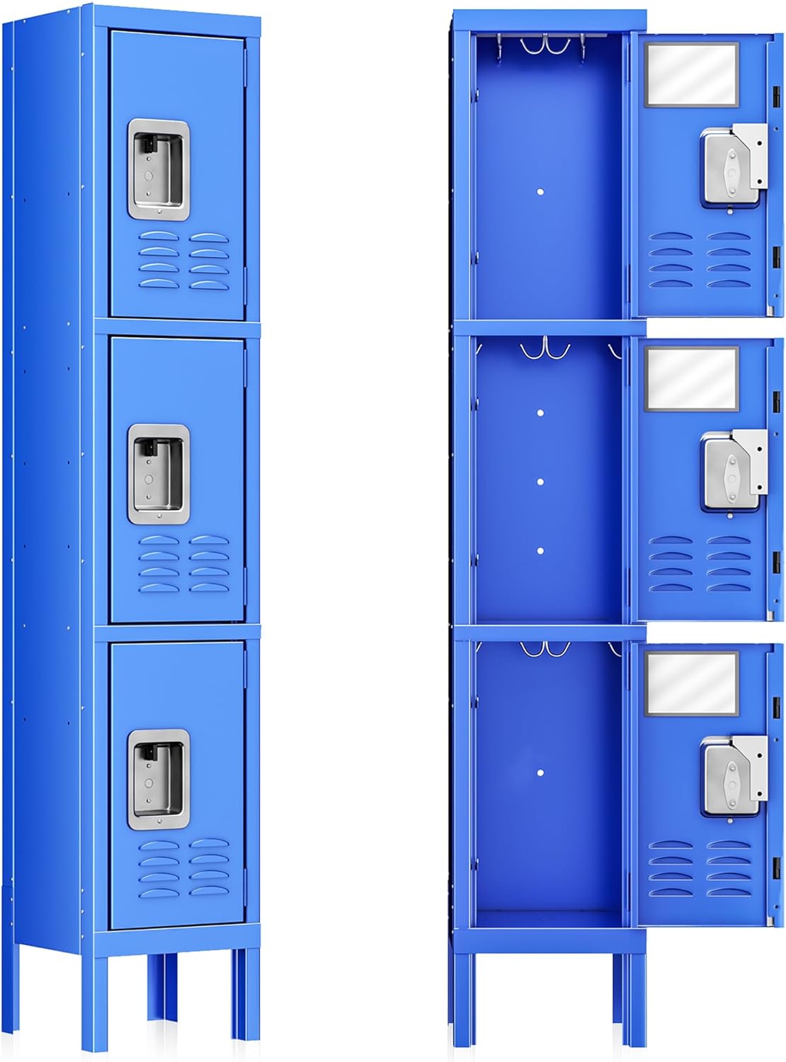 Metal Locker for Employees, Office Storage Lockers 3-Tier Steel Lockers for School Gym Locker Compartment Home Office 3 Doors Blue