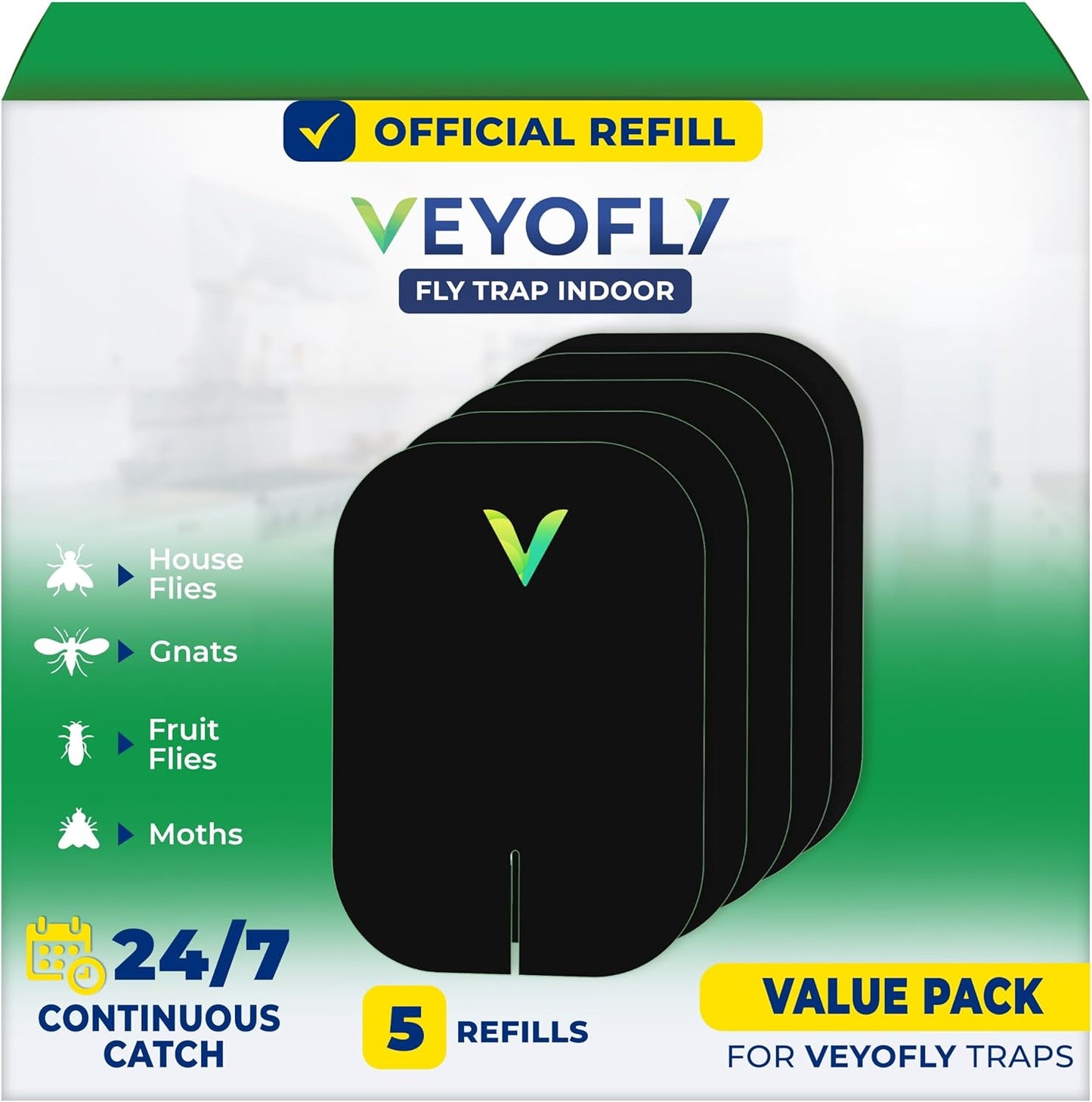 VEYOFLY Fly Trap Indoor Refill, Fruit Fly Traps for Indoors, Gnat Traps for House Indoor,Fly Catcher, Fly Trap,Plug in Catch for Fruit Flies,Moths,Gnats,Mosquito Trap (Pack of 5 Refills-Black)