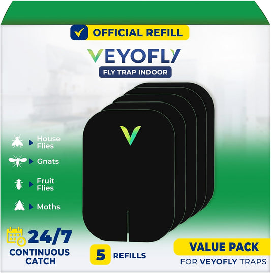 VEYOFLY Fly Trap Indoor Refill, Fruit Fly Traps for Indoors, Gnat Traps for House Indoor,Fly Catcher, Fly Trap,Plug in Catch for Fruit Flies,Moths,Gnats,Mosquito Trap (Pack of 5 Refills-Black)