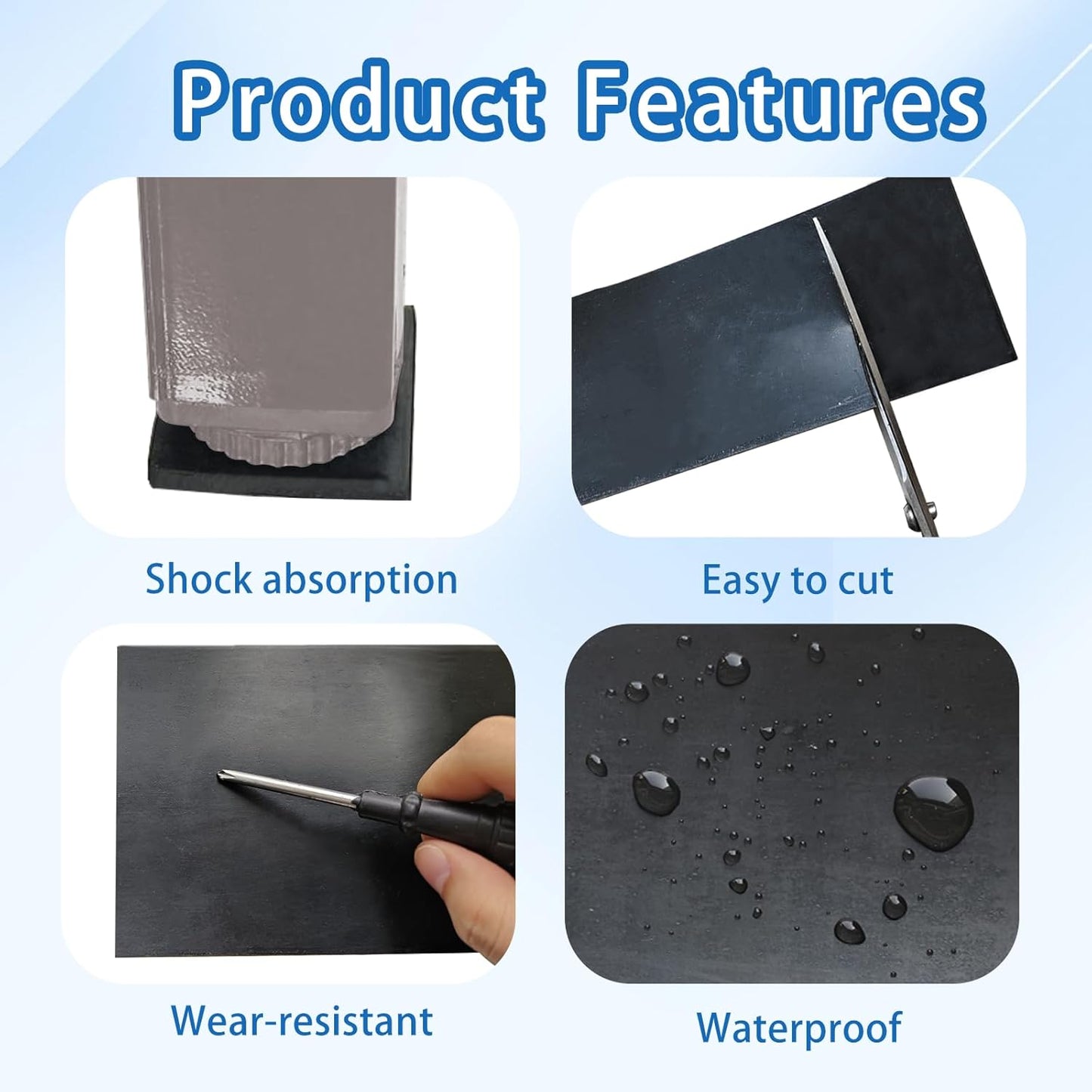 Black Solid Rubber Strip, 1/4 (.25)" Thick X 4" Wide X 10'Long, Solid Flat Rubber Roll for Anti-Slip, Anti-Vibration, DIY Gaskets, Crafts, Sealing, Supports, Protection