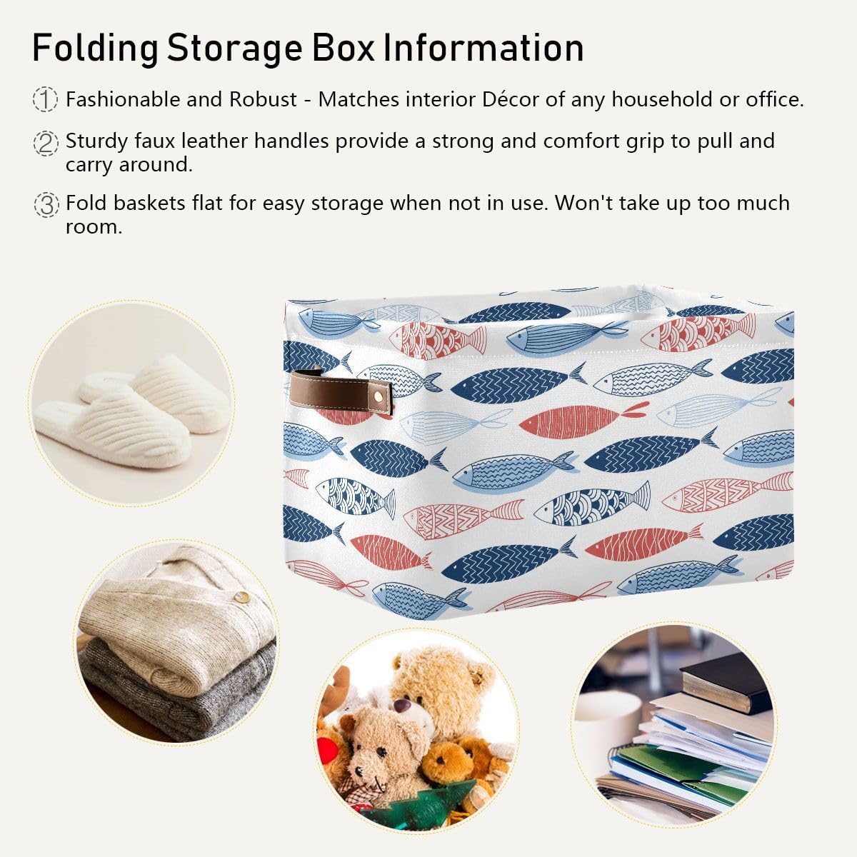 Fish Rectangular Storage Basket Organizer Bin Shelf Baskets For Clothes Gifts For Home Office Dorm