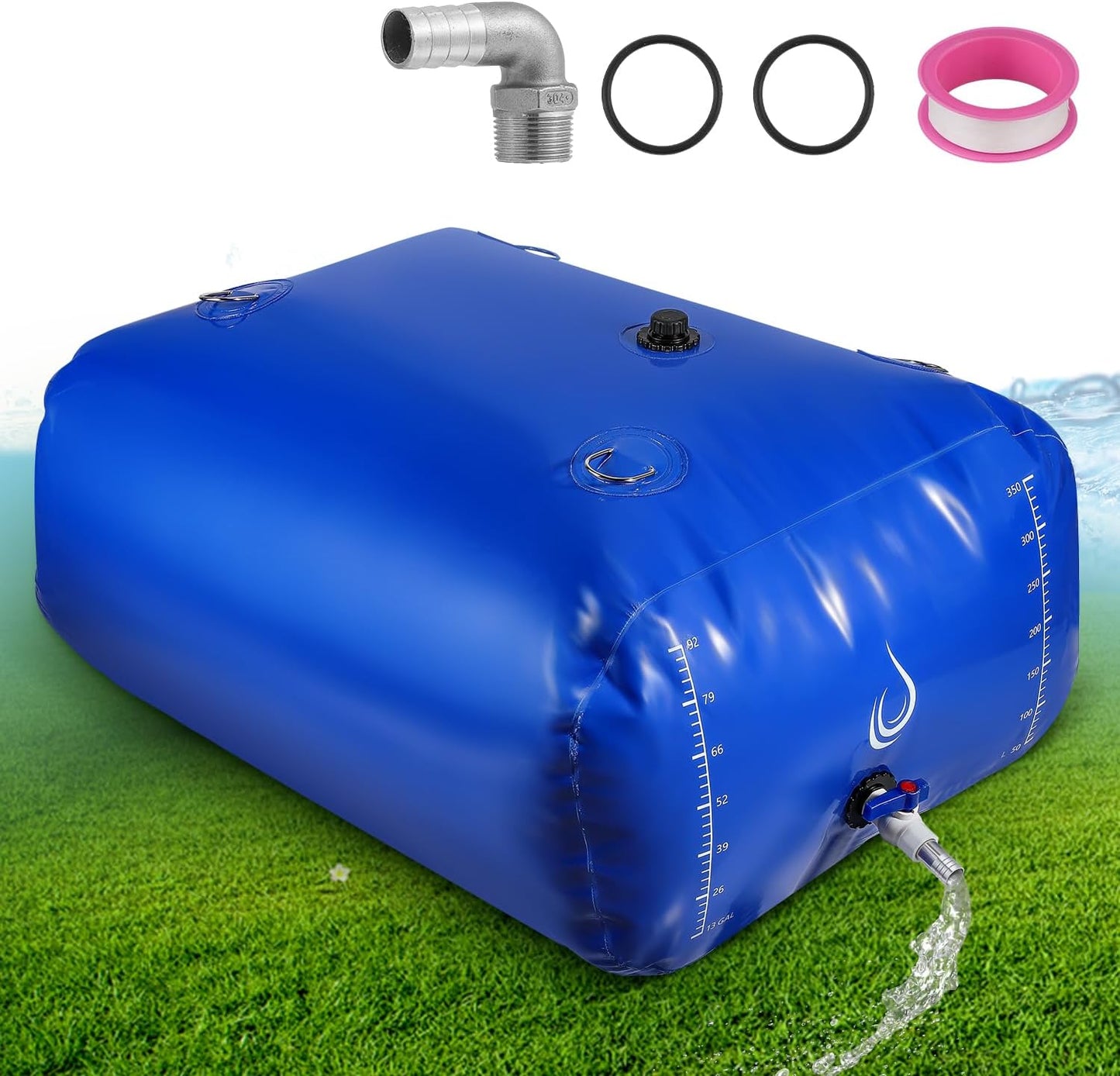 LANUEVA 105 Gal/400L Portable Water Storage Bladder, 1000D PVC Foldable Water Tank with Spigots and Overflow Kit, Water Storage Containers for Emergency Water, RV, Irrigation&Camping (Blue, 400L)