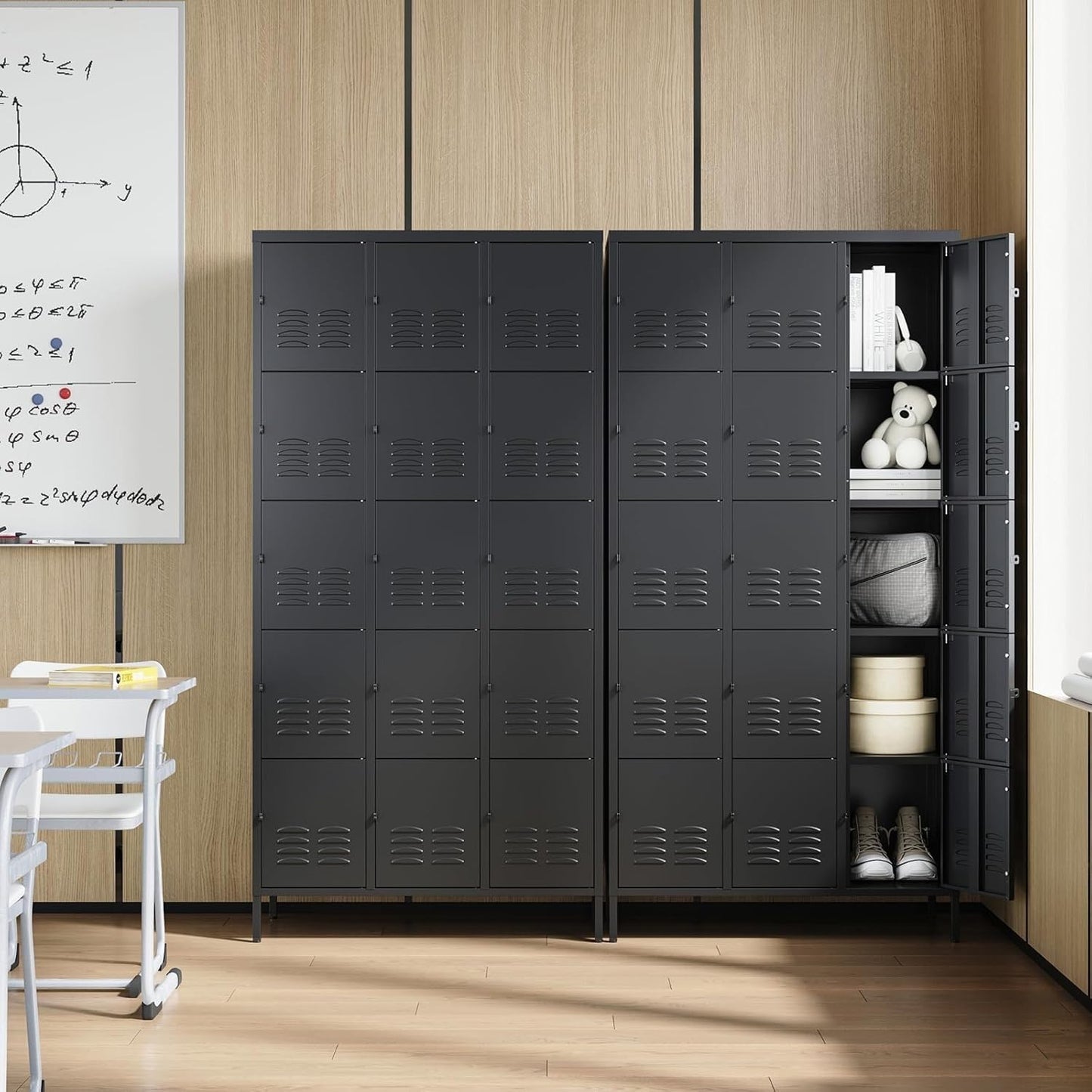Letaya Metal Lockers for Employees-15 Door Storage Locker with Shelves and Lockable Steel Cabinet for School,Gym,Office,Staff(Black, 15 Door)