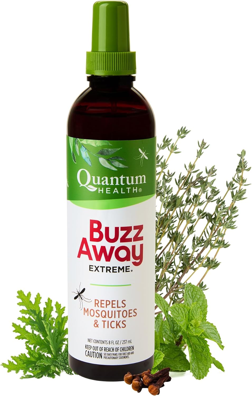 Quantum Health Buzz Away Extreme Tick & Mosquito Repellent DEET Free Peppermint & Citronella Oil Outdoor Bug Spray Powerful Plants Repel Bugs Off Your Skin, Kids Safe Insect Repellent- 8 Ounce