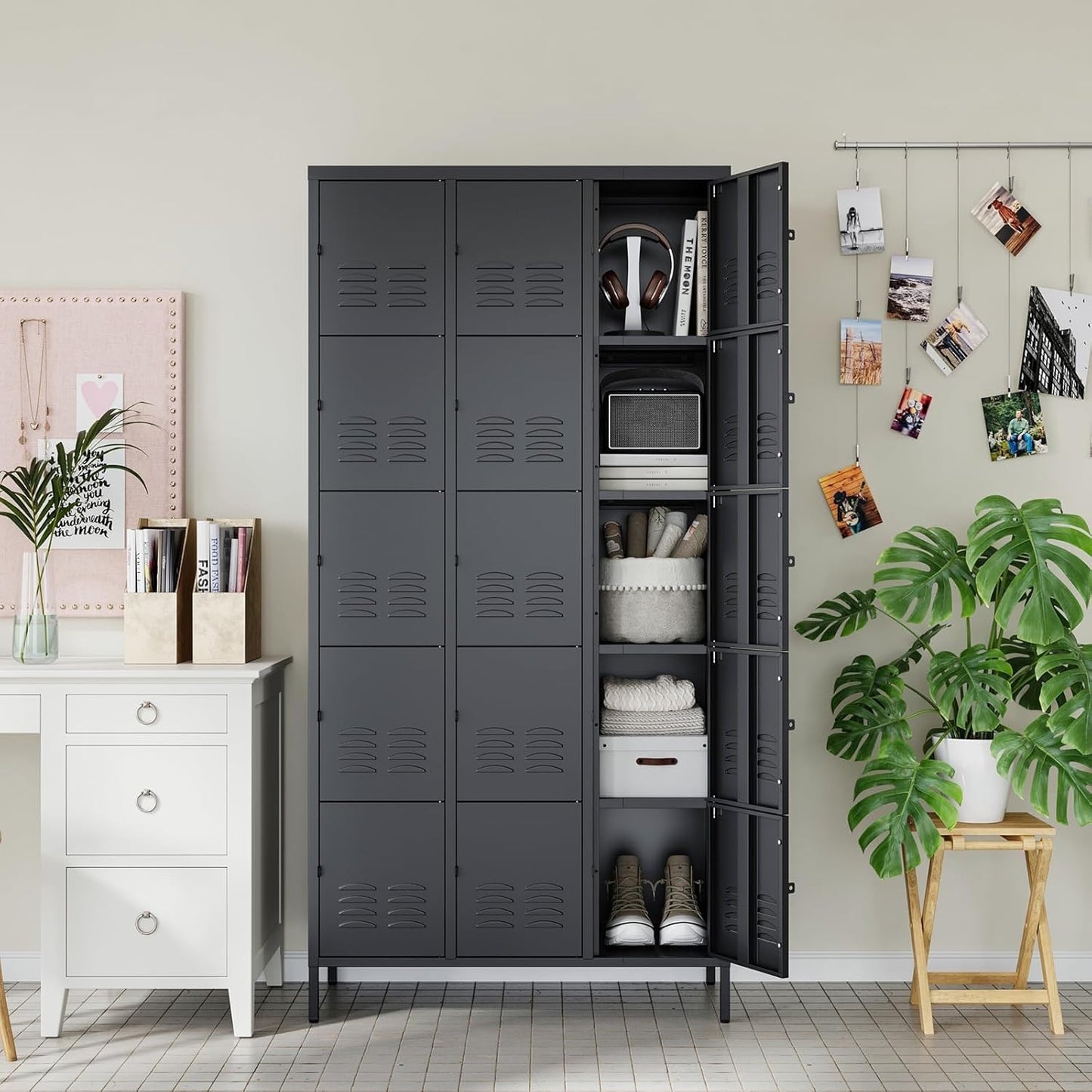 Letaya Metal Lockers for Employees-15 Door Storage Locker with Shelves and Lockable Steel Cabinet for School,Gym,Office,Staff(Black, 15 Door)