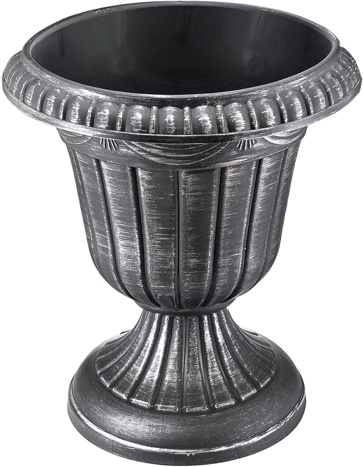 PL10SL Classic Traditional Plastic Urn Planter Indoor/Outdoor, 15" x 13", Brushed Silver
