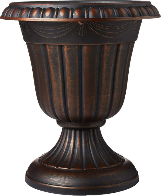 PL00CP Classic Traditional Plastic Urn Planter, 16" x 18", Brushed Copper