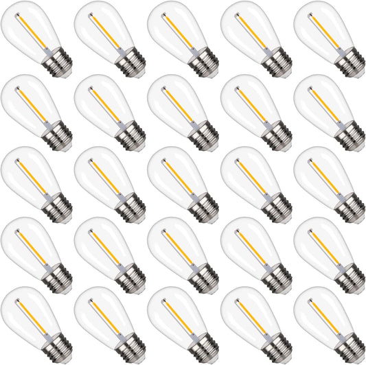 S14 Replacement LED Light Bulbs, Shatterproof & Waterproof 1W S14 LED Bulbs, Outdoor String Lights , E26 Base Patio Edison LED Light Bulbs, Warm White 2200K Plastic 70ML Non-Dimmable 25 Pack
